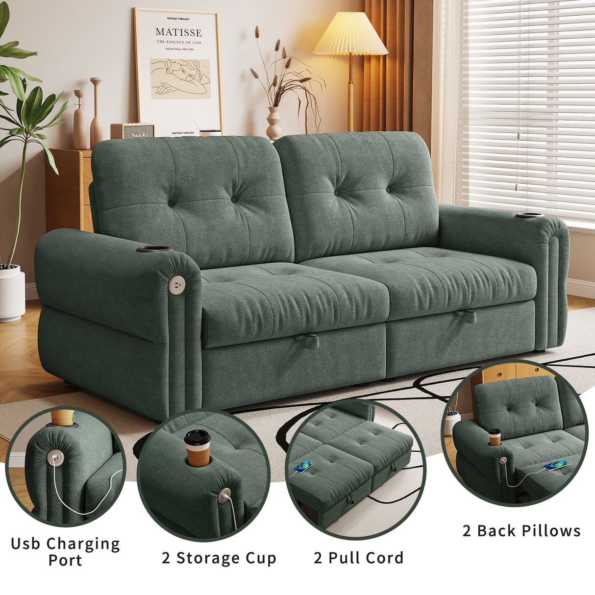 Chenille Convertible Sofa Bed