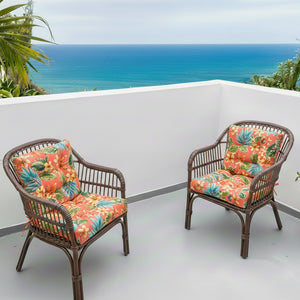 Outdoor Chair Cushions Set of 2, 19 x 19 x 4 Inch Tufted Seat Cushions with Ties