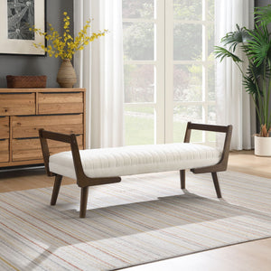 Mid-Century Bench with Wood Legs - Upholstered Seating - Beige or Dark Brown