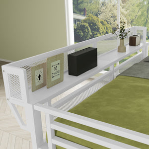 Queen Size Loft Bed with Stairs, Metal Queen Loft Bed with Storage Shelves