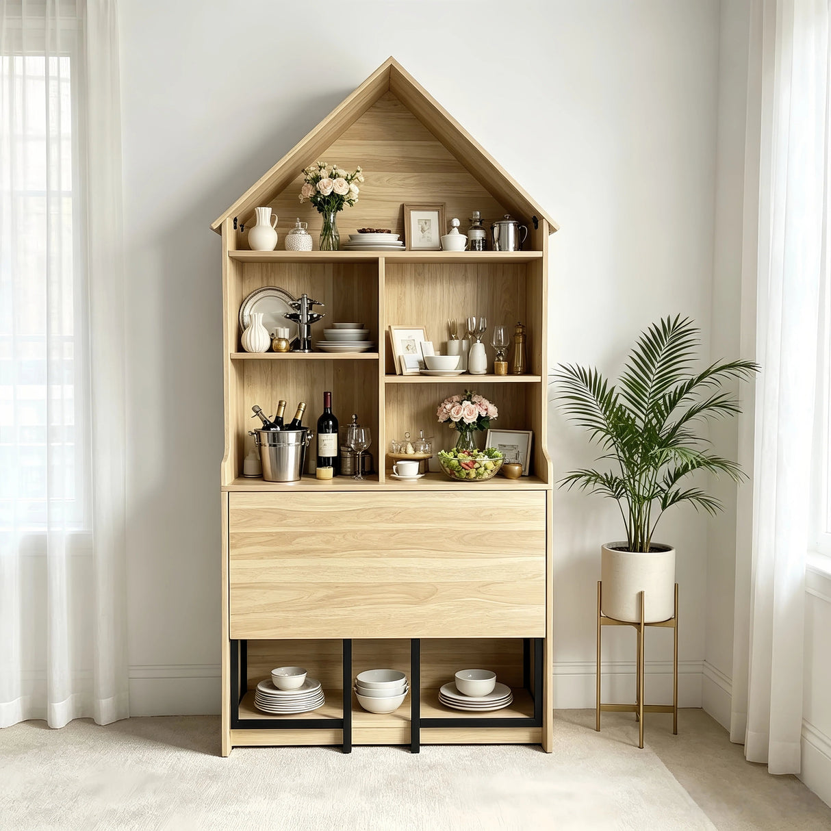 Folding Craft Desk with Storage Shelves