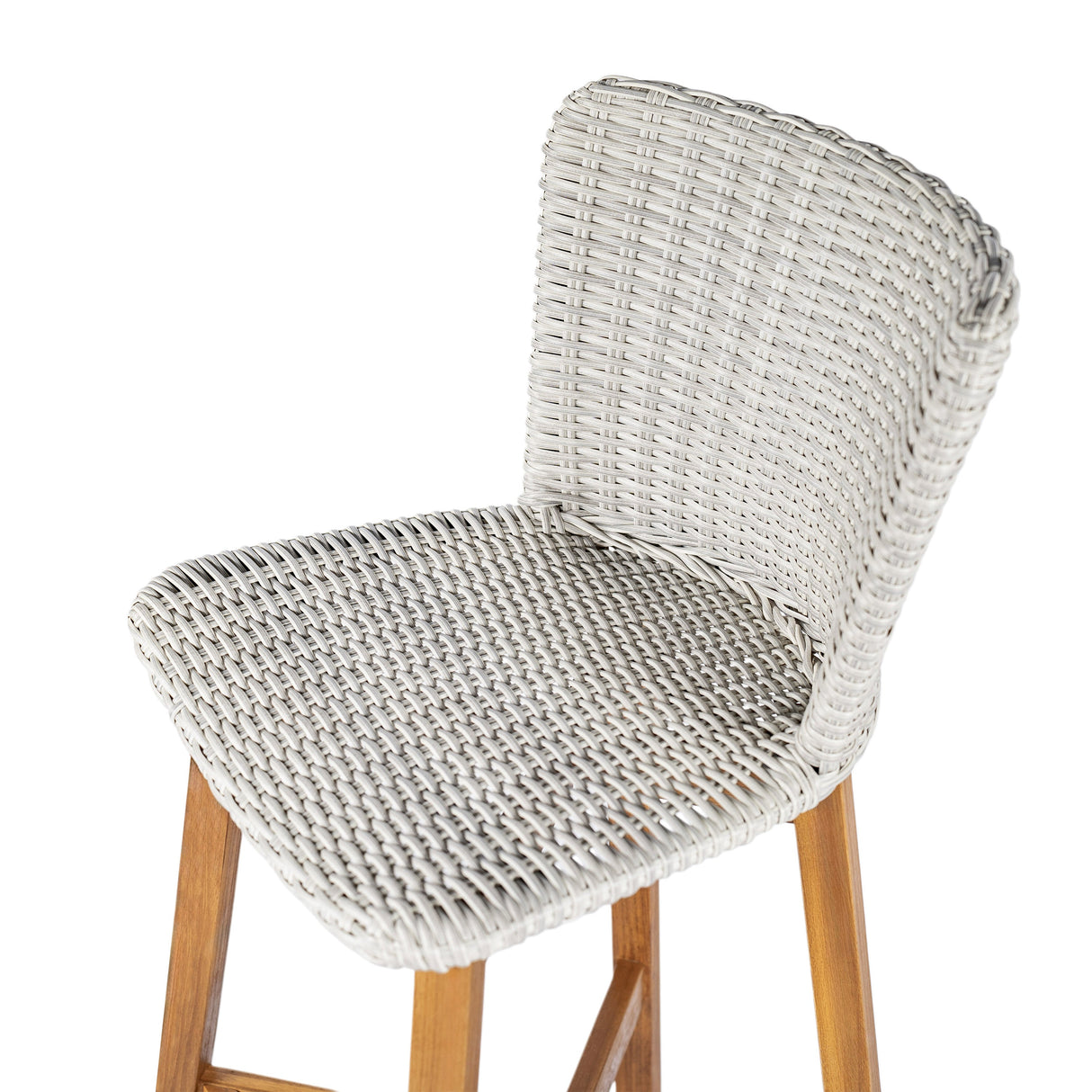 Lymington Outdoor Bar Stool Set of 2, Teak Finished Wood with Light Grey Wicker