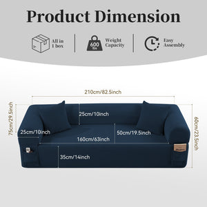 Spring Sofa with High-Quality Fabric, Pillows & Storage in Blue