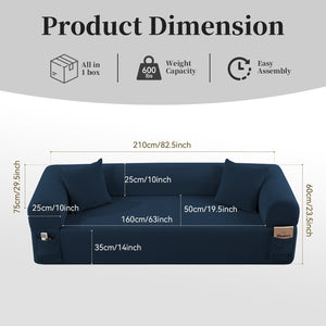 Spring Sofa with High-Quality Fabric and Storage - Blue