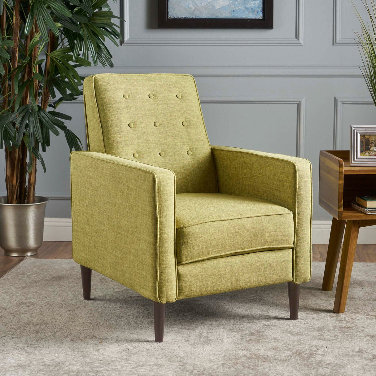 Mid-Century Modern Recliner With Button Tufted Waffle Stitch