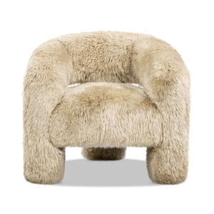 Genuine Sheepskin Fur Split Barrel Back Accent Chair with Sculptural Base - Natural Blonde