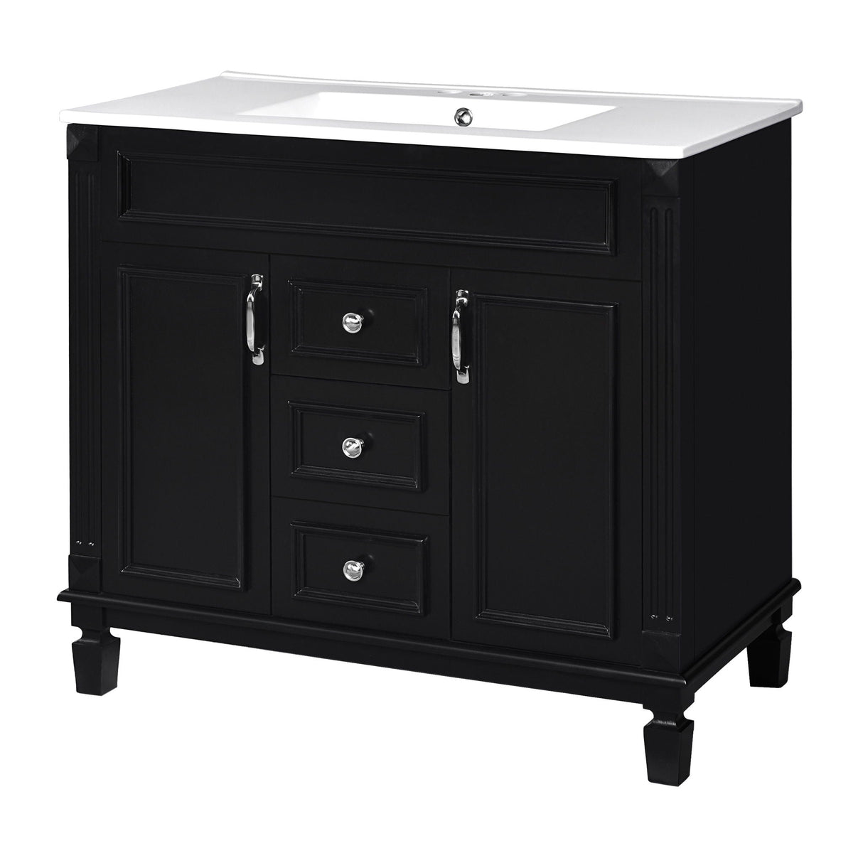Bathroom Vanity With Top Sink, Basin On Cabinet With 2 Soft Closing Doors And 2 Drawers
