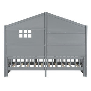 House Bed With Shelves, Window And Sparkling Light Strip On The Roof