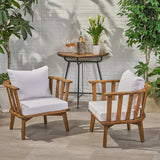 Set of 2 Outdoor Acacia Wood Patio Club Chairs