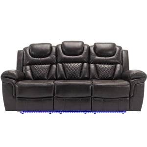 3 Pieces Recliner Sofa Sets Home Theater Seating Manual Recliner Chair & Center Console And LED Light Strip For Living Room - Brown