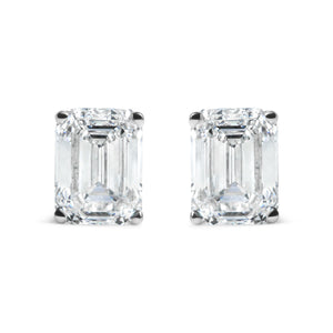 14K White Gold 2.0 Cttw Emerald Cut Lab Grown Diamond Solitaire Stud Earrings (G-H Color, VS1-VS2 Clarity)