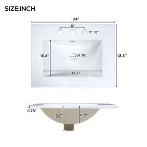 Modern Bathroom Vanity With Ceramic Sink, Soft-Close Doors, Flip Drawer, U-Shaped Shelves, Elegant Storage Solution
