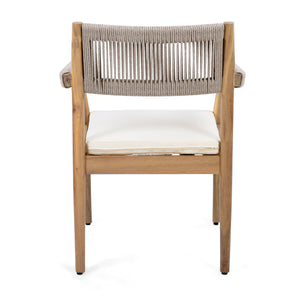 Braided Acacia Wood Outdoor Dining Chairs Set of 2 – Teak Look with Beige Rope & Cream Cushions