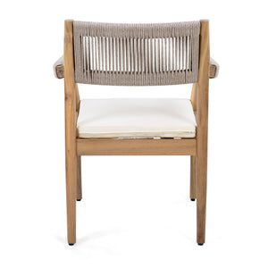 Braided Acacia Wood Outdoor Dining Chairs Set of 4 – Teak Look with Beige Rope & Cream Cushions