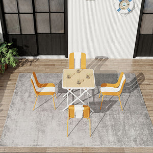4 Piece Set Of Modern Striped Single Chairs With Folding Square Table