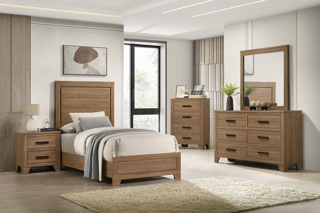 Walnut Chestnut 3pc Twin Size Bedroom Set with Nightstands