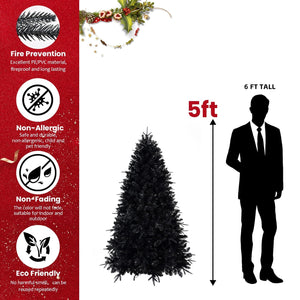 6-Foot Pre-Lit Black Christmas Tree with 350 LED Lights - Black
