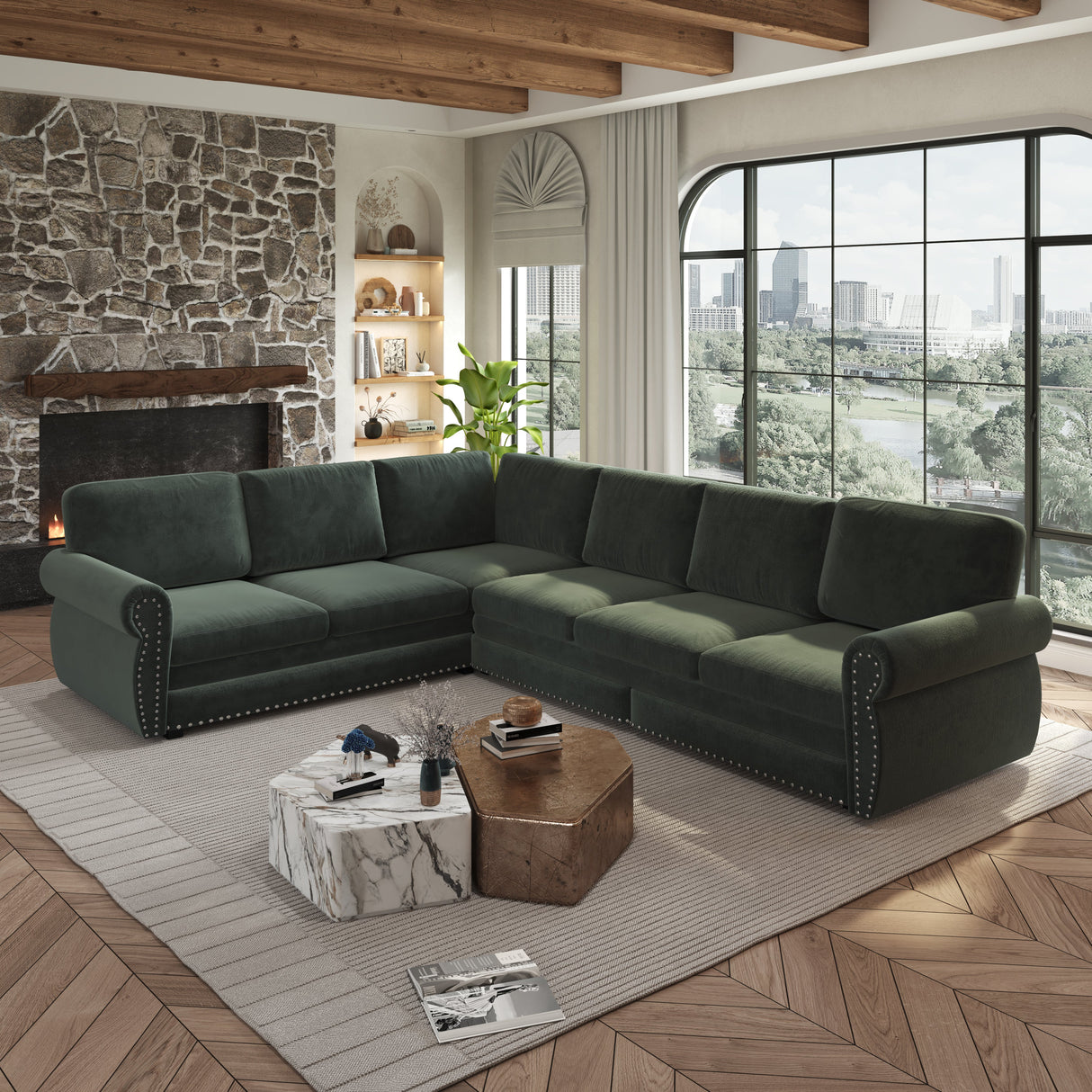 118" L-Shaped Convertible Sofa Couch