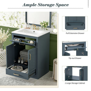 Modern Bathroom Vanity With Integrated Ceramic Sink, 2 Door Cabinet With Tip-Out Drawer