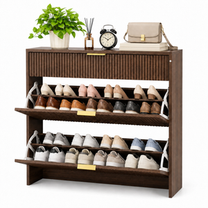 Narrow Fluted Shoe Storage Cabinet for Entryway