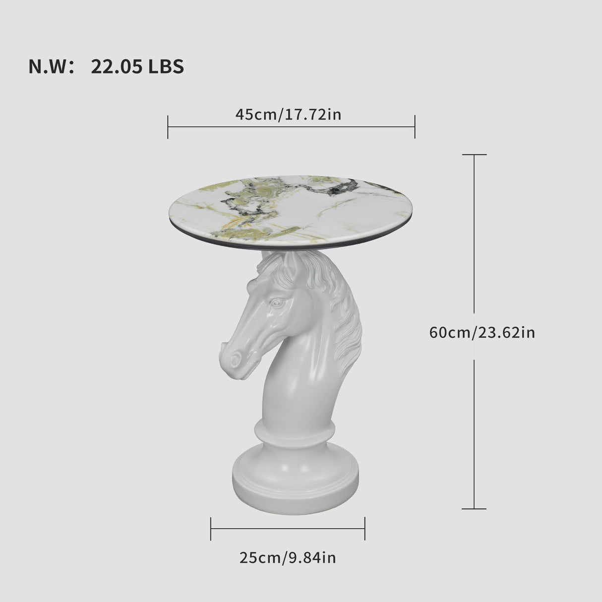 Horse Head Accent Table Animal Statue End Tables Livingroom, White