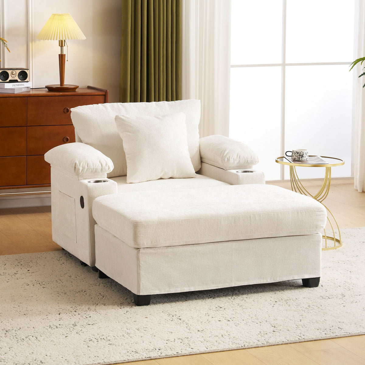 Fabric Sofa Bed With Cupholders And USB Charging Ports Chair For Living Room