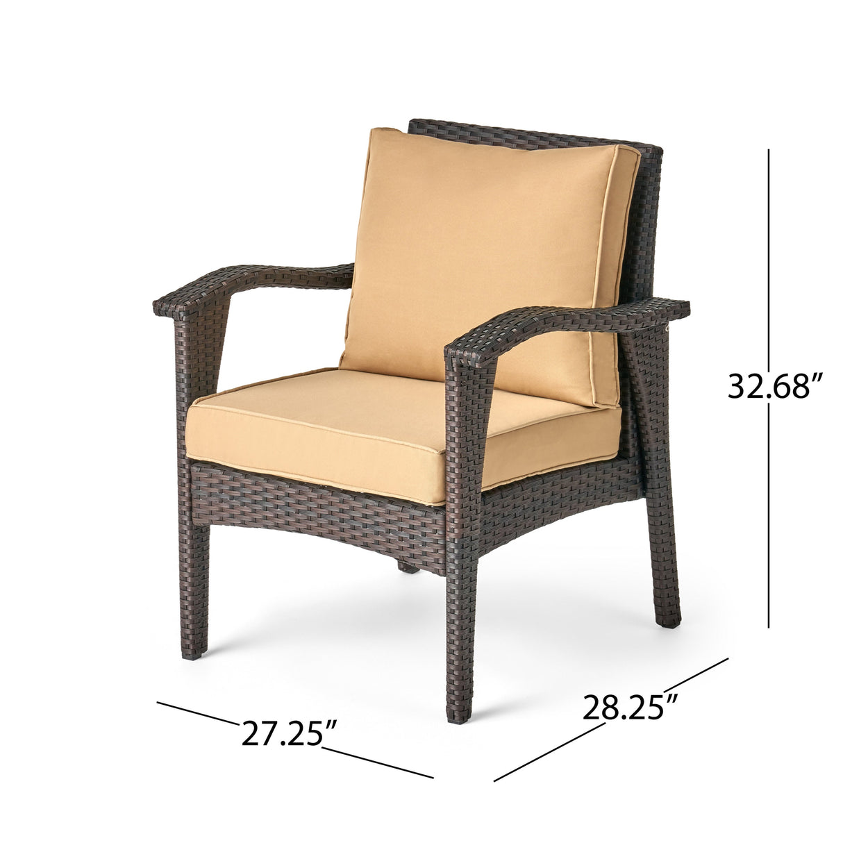 HONOLULU Brown Club Chair Set of 2 with Weather-Resistant Wicker Finish and Cushions