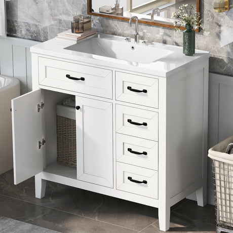 36" White Bathroom Vanity with Ceramic Sink – Modern Charm Meets Everyday Function