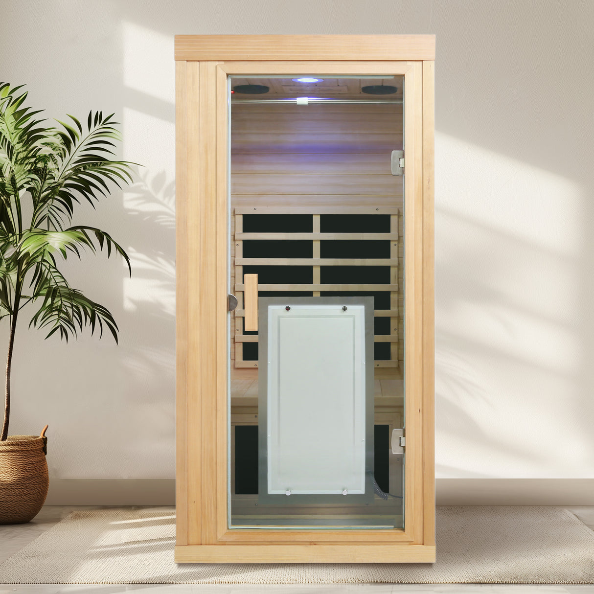 One-Person Indoor Infrared Sauna – Hemlock Wood Finish