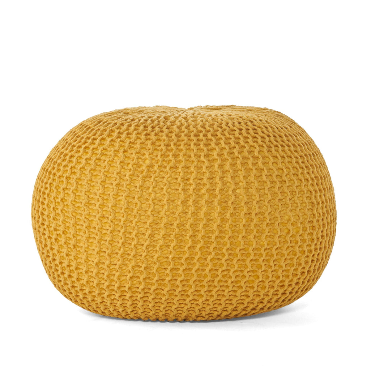 Knitted Cotton Round Pouf Ottoman with Soft Textured Cover - Dark Gray, Yellow, Blue