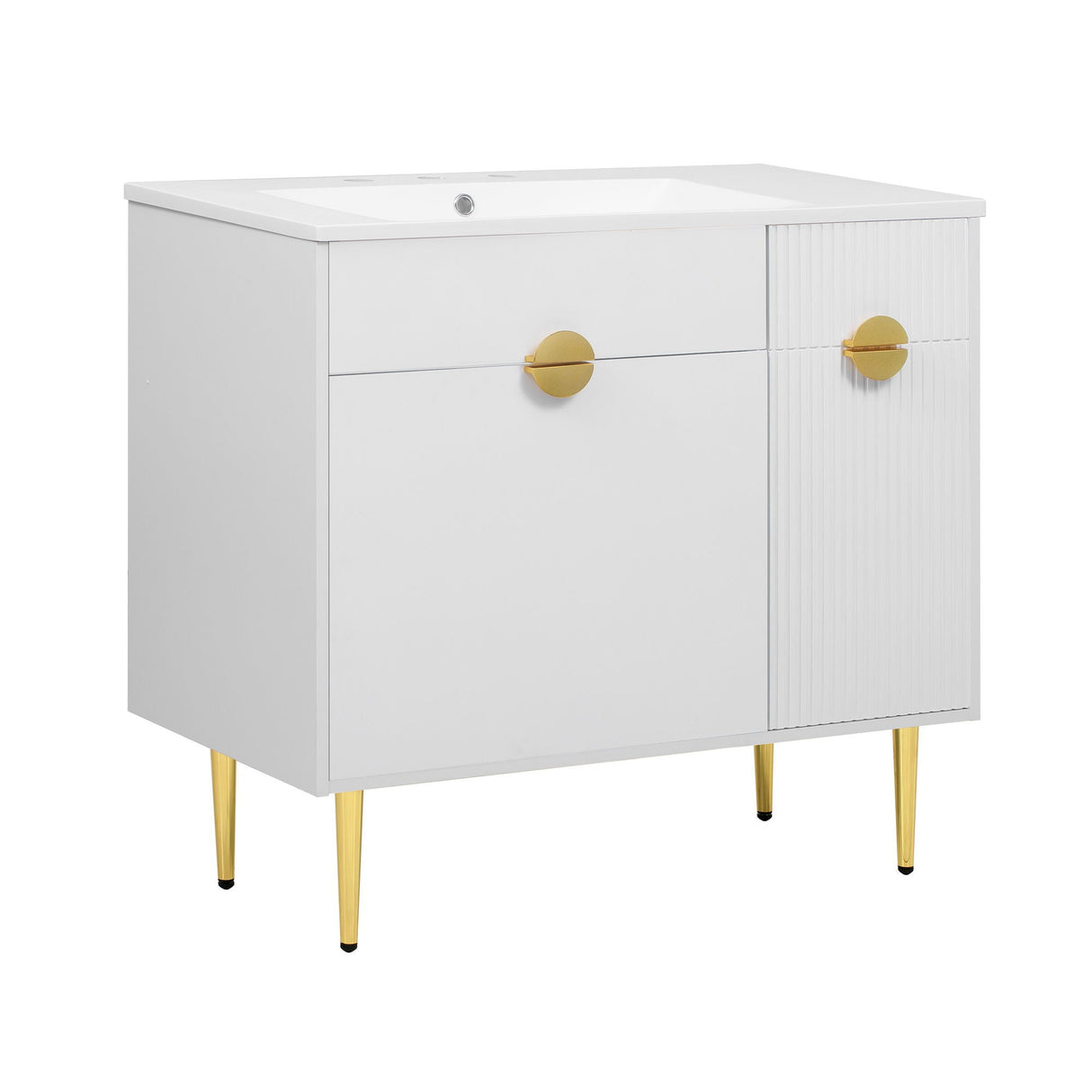 Bathroom Vanity With Sink, Storage Cabinet Soft Closing Door And Drop Down Compartment - White