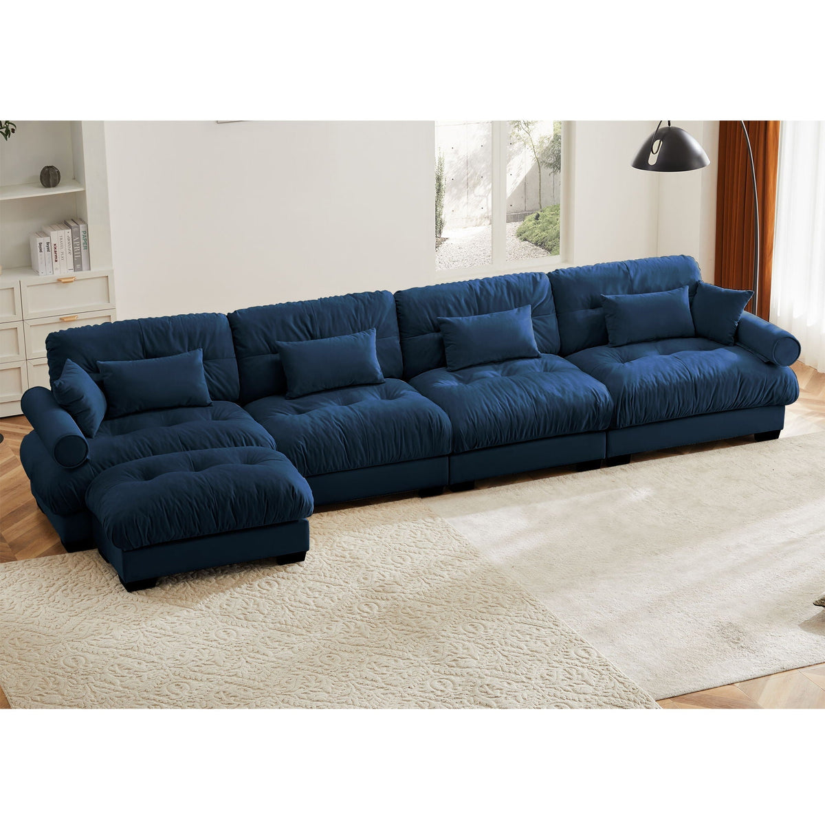 Oversized Modular Sectional Sofa with Movable Ottoman - Fabric, Multiple Colors