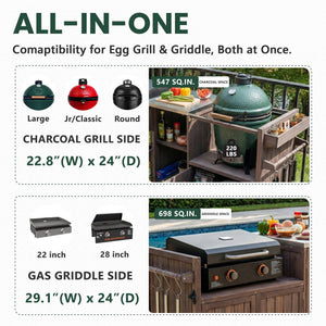 K&K 80.5' Outdoor Kitchen Island for Big Green Egg & Blackstone Griddle