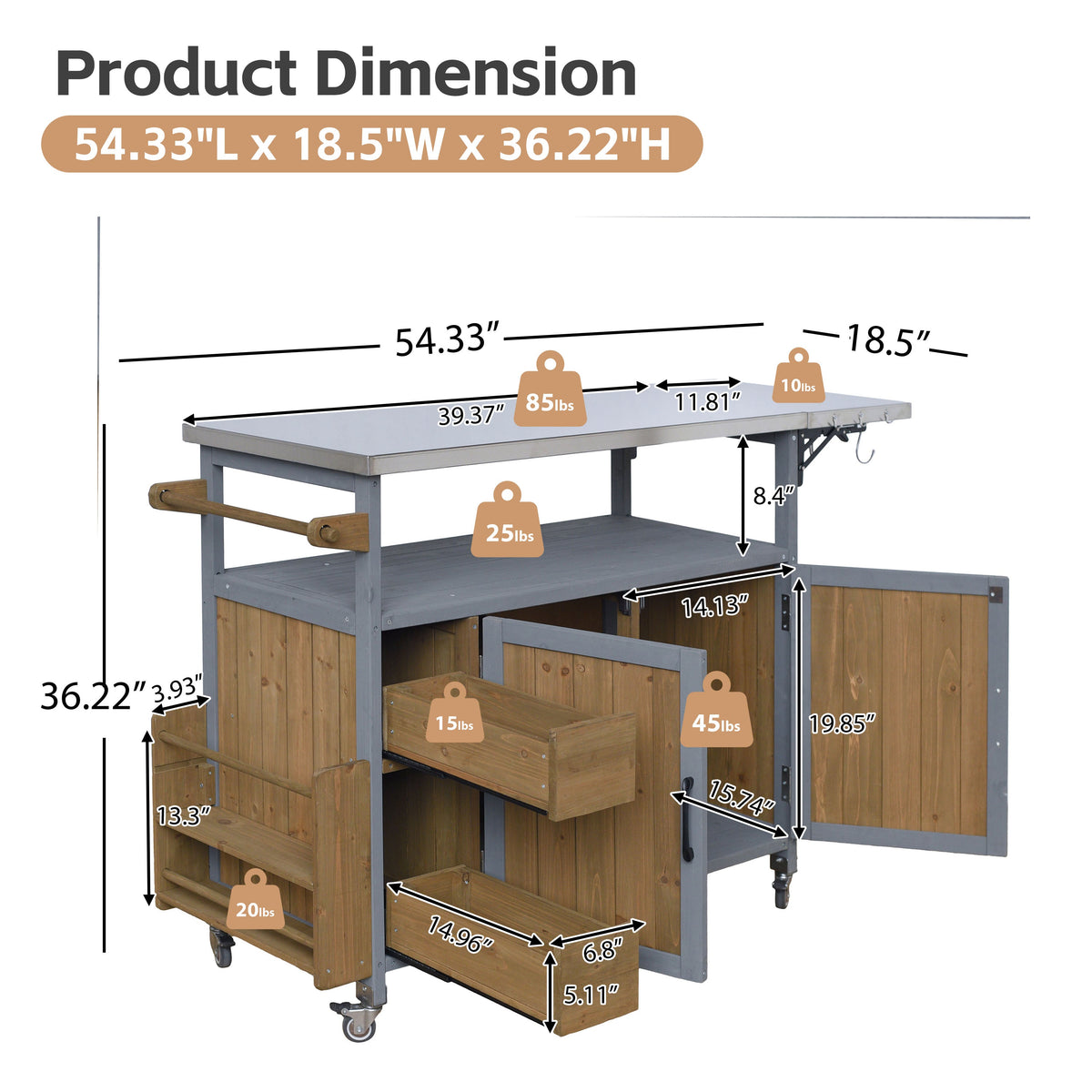 54.33" Farmhouse Rolling Outdoor Kitchen Cart
