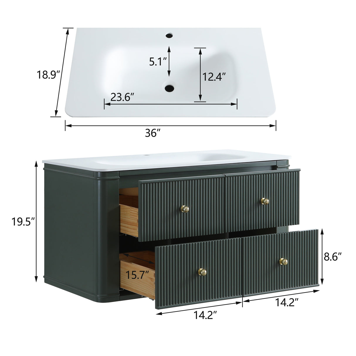 36" Wall Mounted & Floating Single Vanity