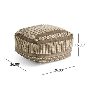 Rustic Wool and Cotton Large Pouf Handcrafted Tufted Design - Brown / Beige