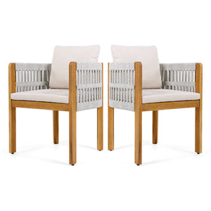 Outdoor Dining Chairs With Mix Rope Handles (Set of 2)