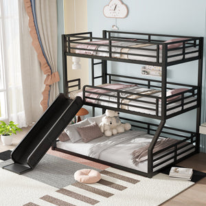 Twin Over Twin Over Full Bunk Bed with Slide