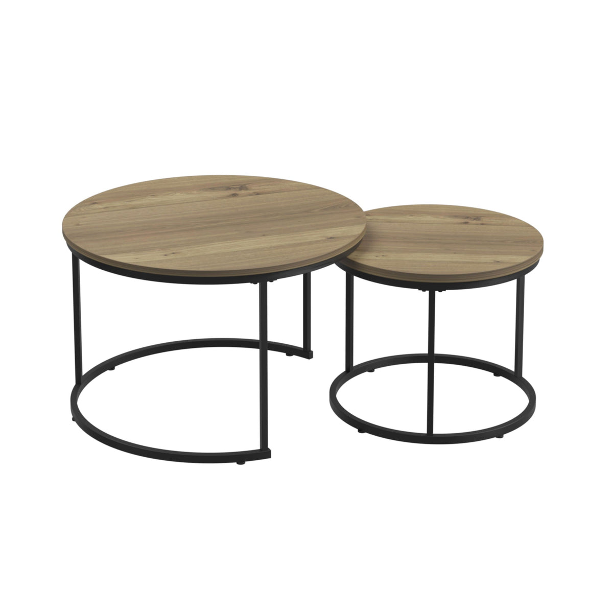 Round Nesting Coffee Table Set of 2 with Metal Base - Light Brown, White, or Black