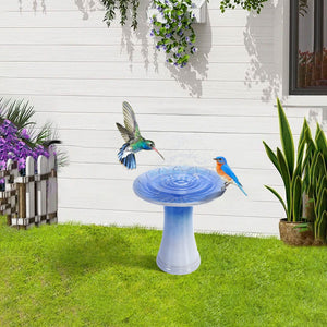 Blue Gray Ceramic Birdbath with Weather-Resistant Finish - Blue Gray