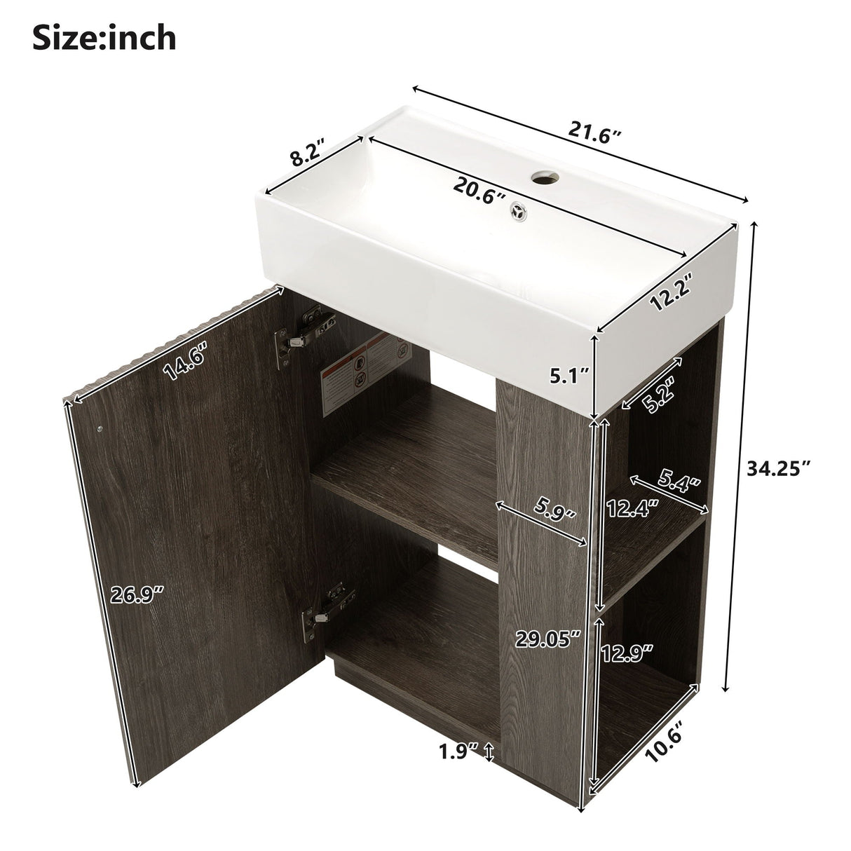 Bathroom Vanity With Sink, Freestanding Wood Grain Cabinet With Storage