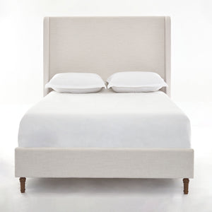 Harper Tall Headboard Upholstered Bed in Textured Ivory Canvas