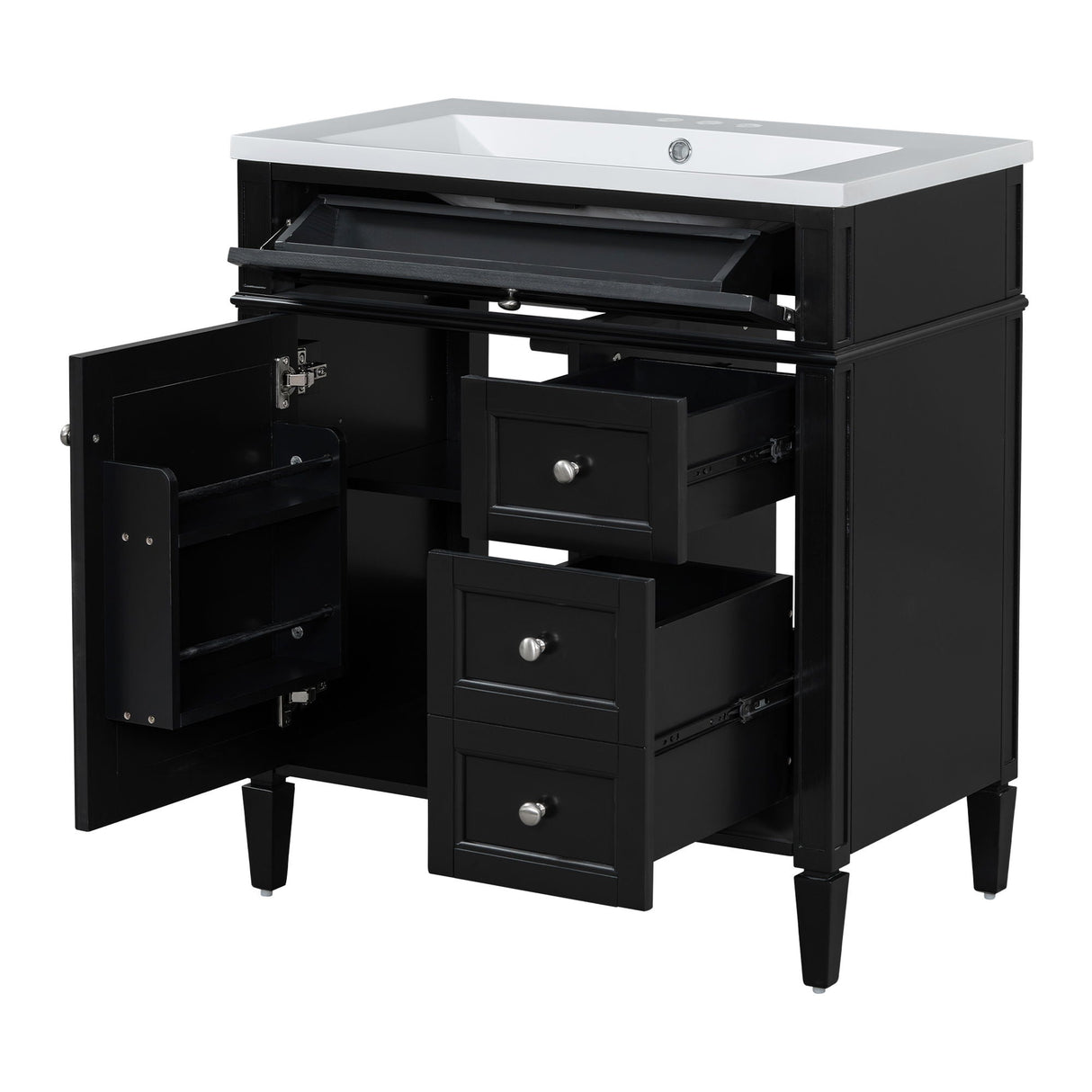 Bathroom Vanity With Top Sink, Storage Cabinet, 2 Drawers, Tip Out Drawer