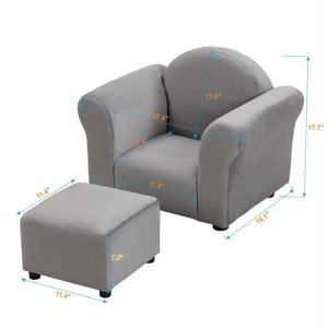 Kids Gray Velvet Upholstered Chair with Ottoman