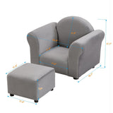 Kids Gray Velvet Upholstered Chair with Ottoman