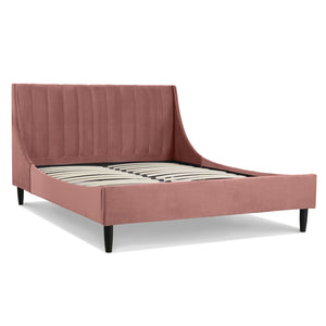 Aspen Vertical Tufted Headboard Platform Bed Set, Queen, Ash Rose Pink Velvet