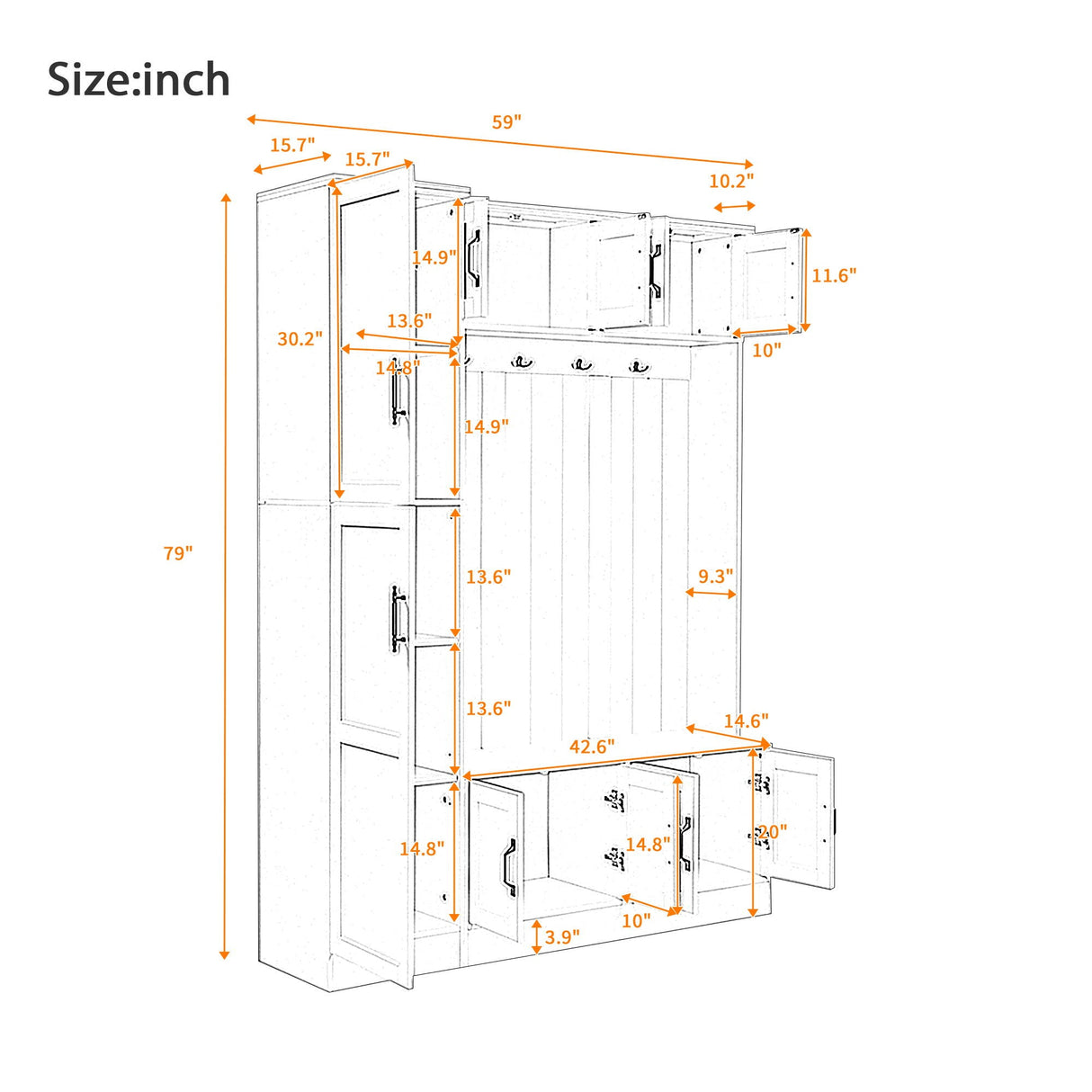 Tall Hall Tree With Shoe Storage, 4 In 1 Entryway Bench