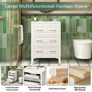 Bathroom Vanity With Sink, Free Standing Single Set, 3 Drawer Storage Cabinet
