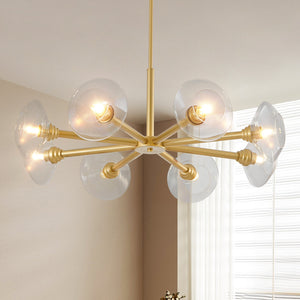 36' Modern Gold 8-Light Sputnik Chandelier with Clear Glass Shades, Mid-Century Hanging Pendant Light Fixture for Dining Room, Living Room, or Kitchen (Bulb Not Included)