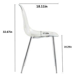 Modern Minimalist Transparent Dining Chair Set with Ergonomic PET Seat - Clear/Silver